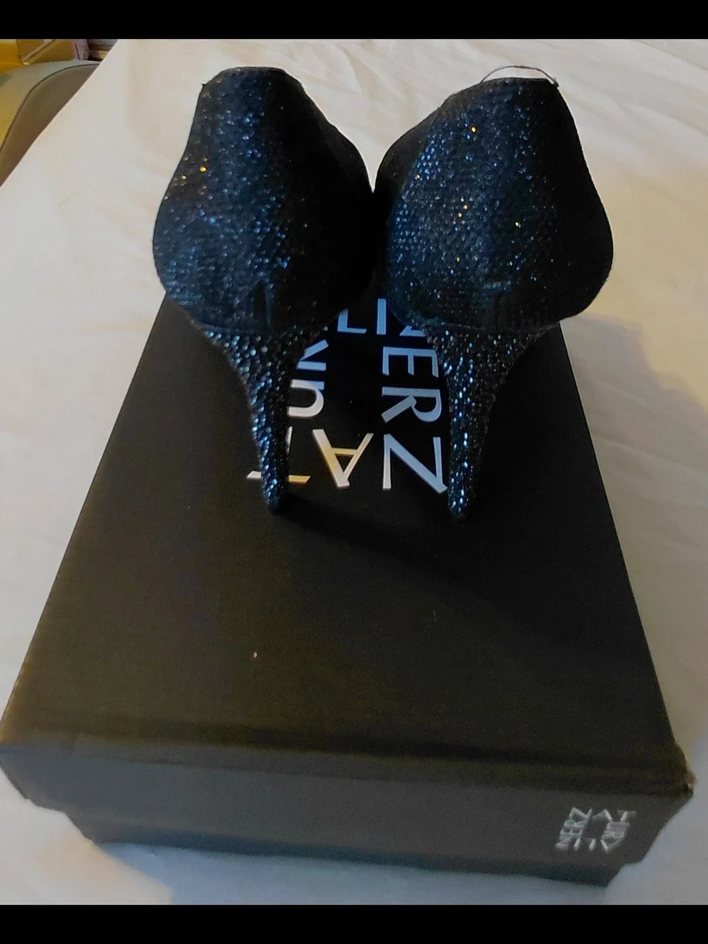 Thalia Sodi Black Glitter Platform Heels